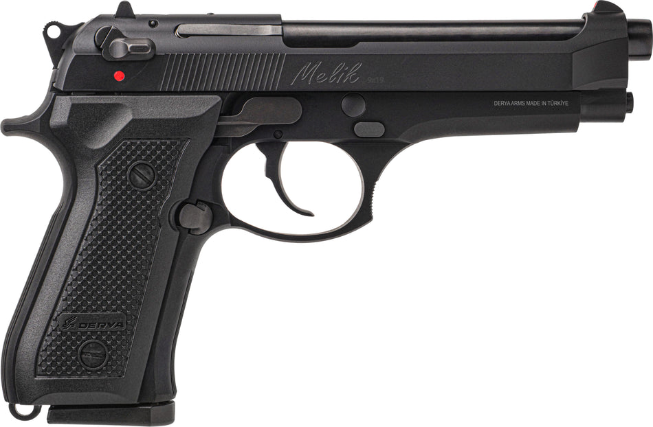 Derya Firearms MELIK9TR Melik 9mm Luger 17+1 4.90" Black Melonite Steel Barrel, Black Melonite Serrated Steel Slide, Black Aluminum Frame, Black Polymer Grip