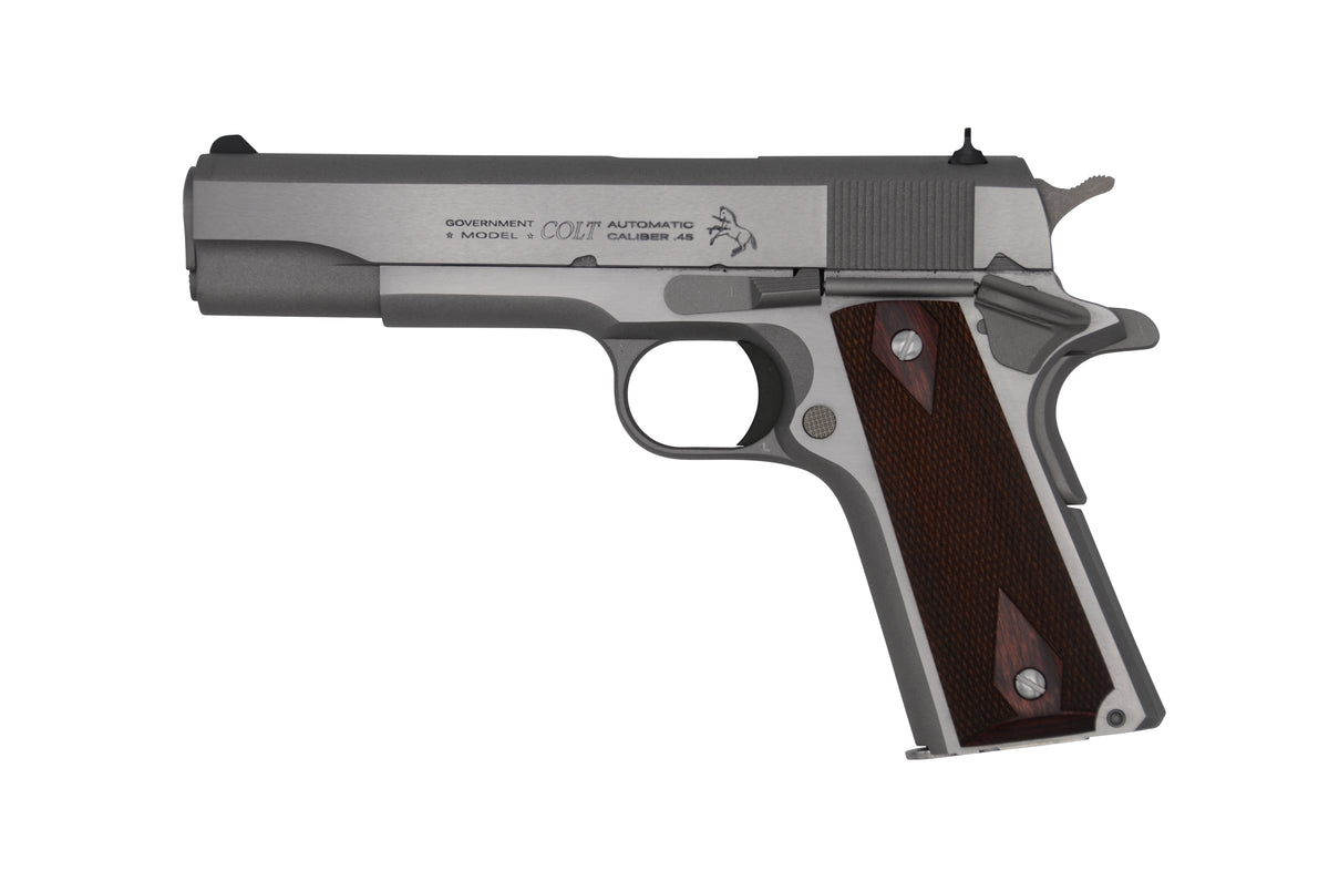Colt Mfg O1911CSS 1911 Government 45 ACP 7+1 5" Stainless National Match Barrel, Serrated Stainless Steel Slide, Stainless Steel Frame w/Beavertail, Rosewood Grip, Right Hand