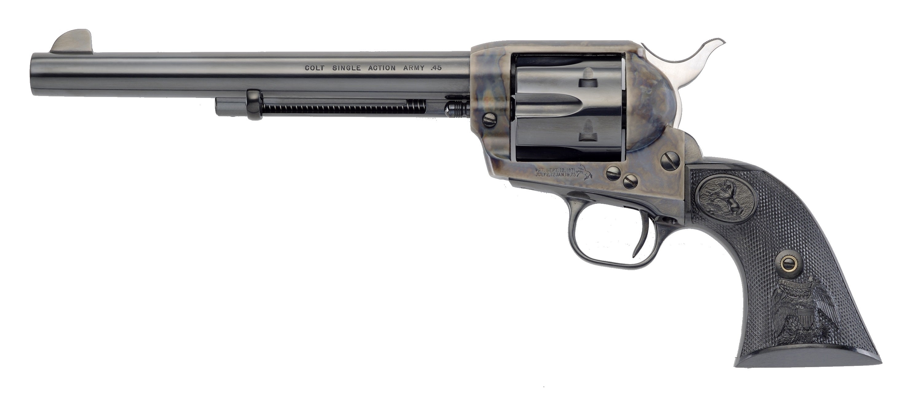Colt Mfg P1870 Single Action Army Peacemaker 45 Colt (LC) 6 Shot 7.50" Blued Barrel & Cylinder, Color Case Hardened Frame, Black Polymer Grip