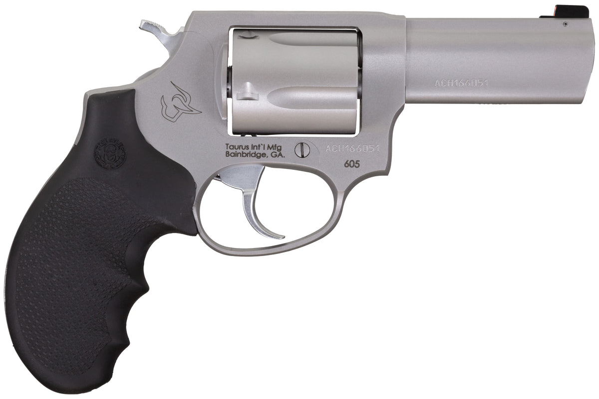 Taurus 2-60539NS 605 Defender Small 357 Mag/38 Special +P 5 Shot 3" Matte Stainless Steel Barrel, Cylinder & Frame, Hogue Finger Grooved Grip, Transfer Bar Safety, Exposed Hammer