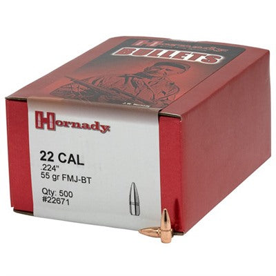 22 Caliber 55gr FMJ Boat Tail with Cannelure Bullets