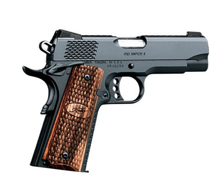 Kimber Mfg, Inc 3200118 Raptor II Pro 45 ACP 8+1 4" Stainless Match Grade Barrel, Matte Black Serrated Steel Slide, Matte Black Steel Frame w/Beavertail, Zebrawood Grip