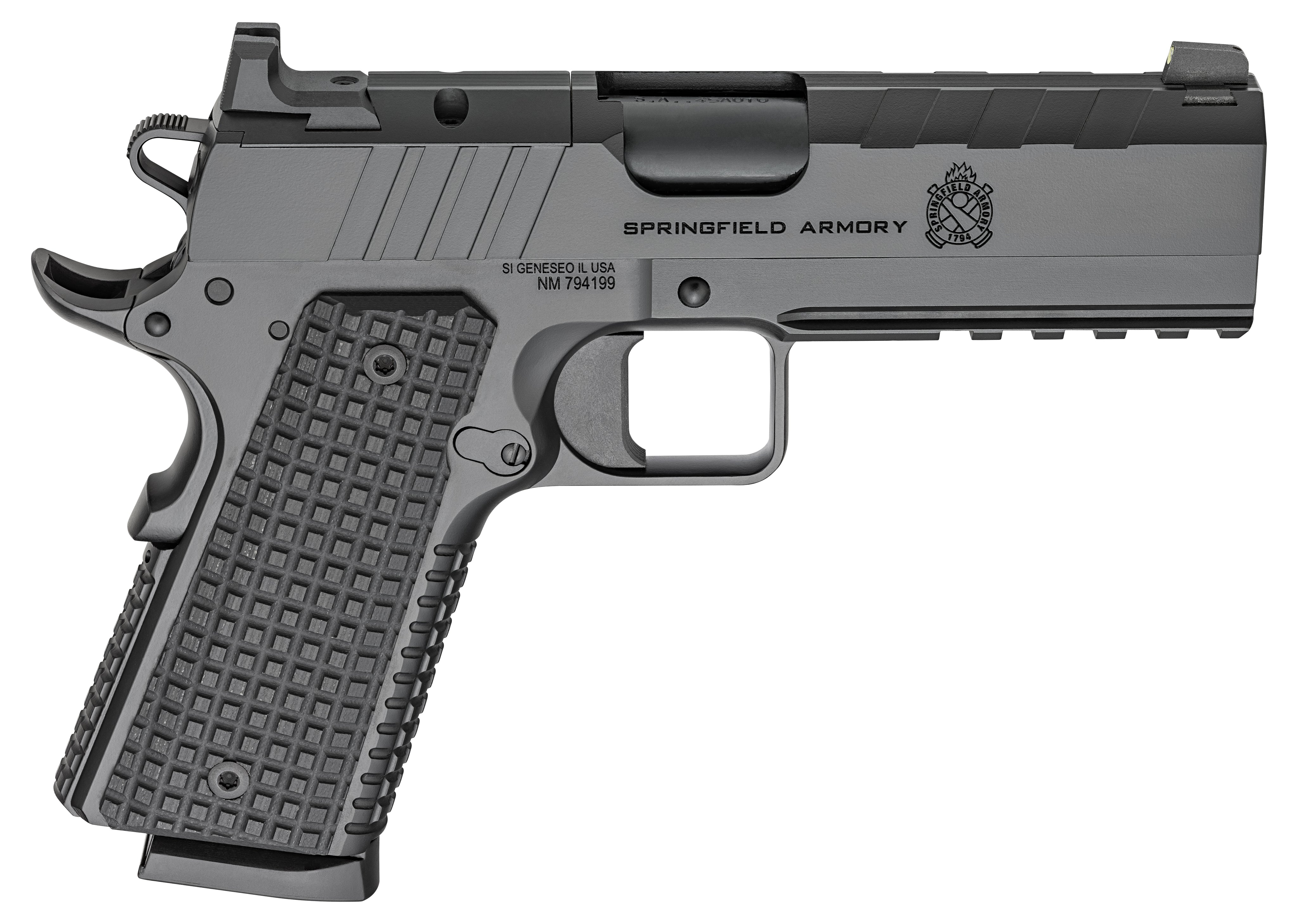 Springfield Armory PX9228LAOS 1911 Emissary 45 ACP 8+1 4.25" Stainless Steel Barrel Optic Ready Black Carbon Steel Slide VZ Grips Thin-Line G10 Grip