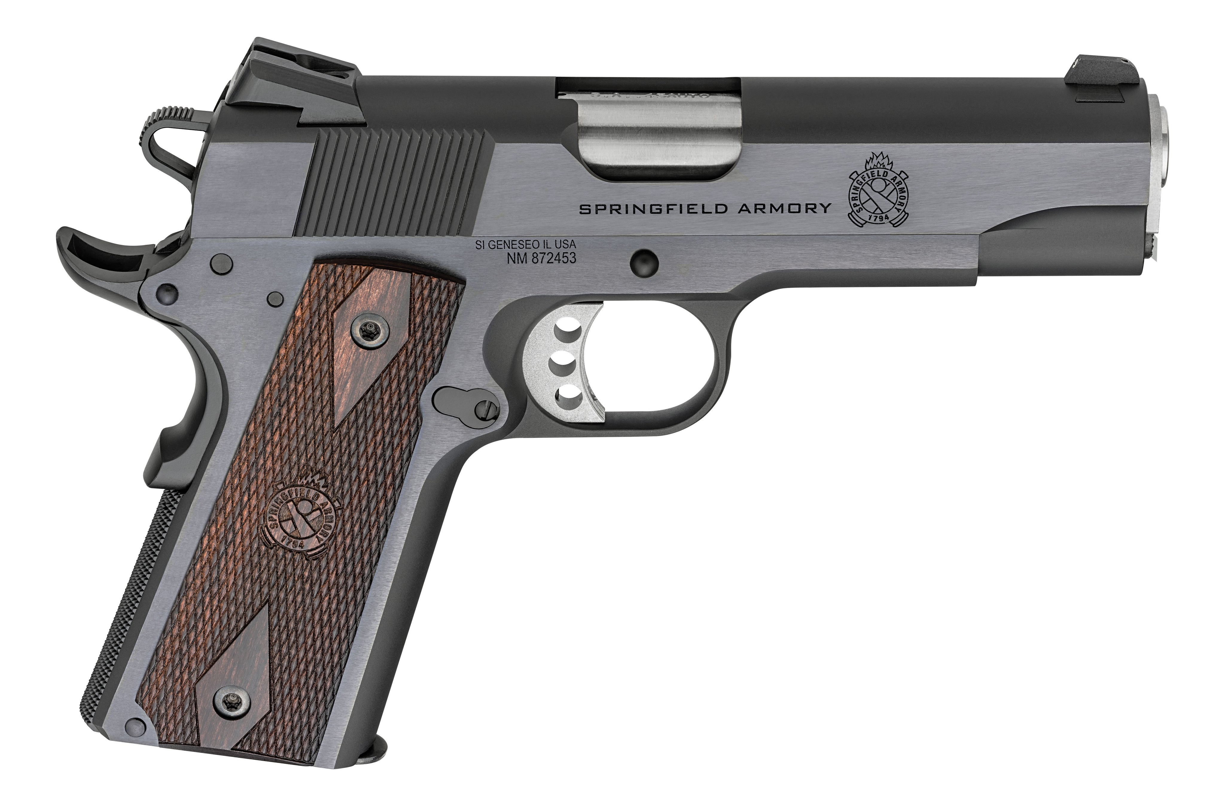 Springfield Armory PX9418 1911 Garrison 45 ACP 7+1 4.25" Stainless Match Grade Barrel, Blued Serrated Carbon Steel Slide & Frame w/Beavertail, Thinline Wood Grip
