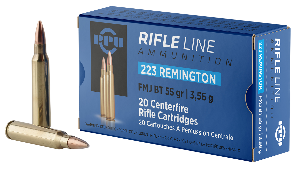 PPU PP223F1 Standard Rifle Rifle 223 Rem 55 gr Full Metal Jacket Boat-Tail (FMJBT) 20 Per Box/ 50 Cs