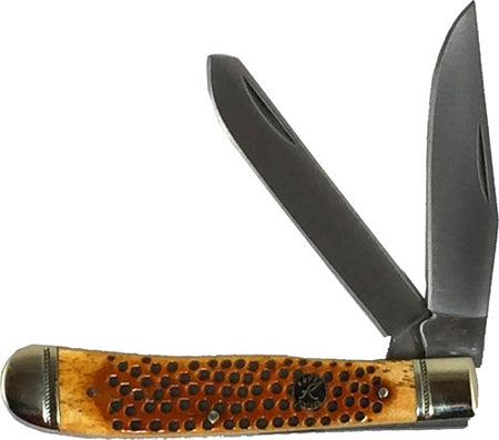ABKT Roper Pit Viper Trapper 3.25" Carbon Steel Blade Jigged Bone Handles