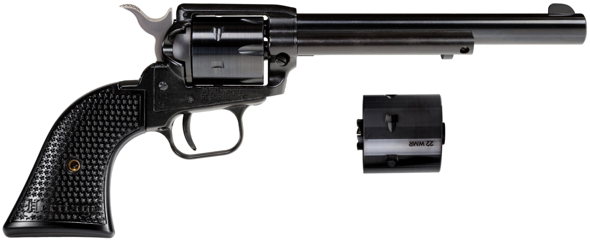 Heritage Mfg RR22MB6PG Rough Rider 22 LR/22 WMR 6 Shot, 6.50" Black Steel Barrel, Black Cerakote Zinc Alloy Frame, Black Cerakote Cylinder, Black Polymer Grip, Hammer/Thumb Safety, Exposed Hammer