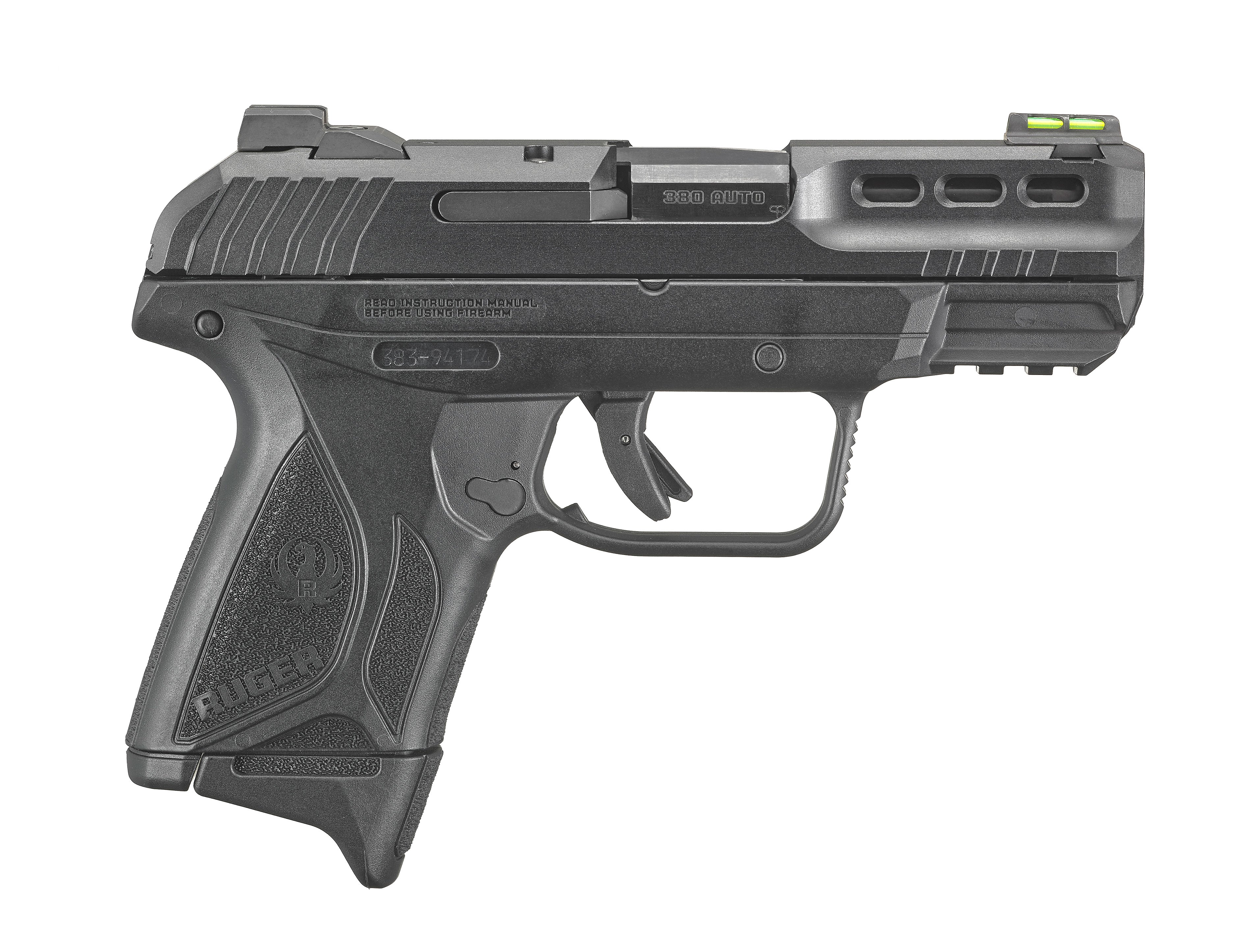 Ruger 3855 Security-380 380 ACP 10+1 3.42" Black Oxide Barrel, Black Serrated Steel Slide, Black Polymer Frame w/Accessory Rail, Black Polymer Grips