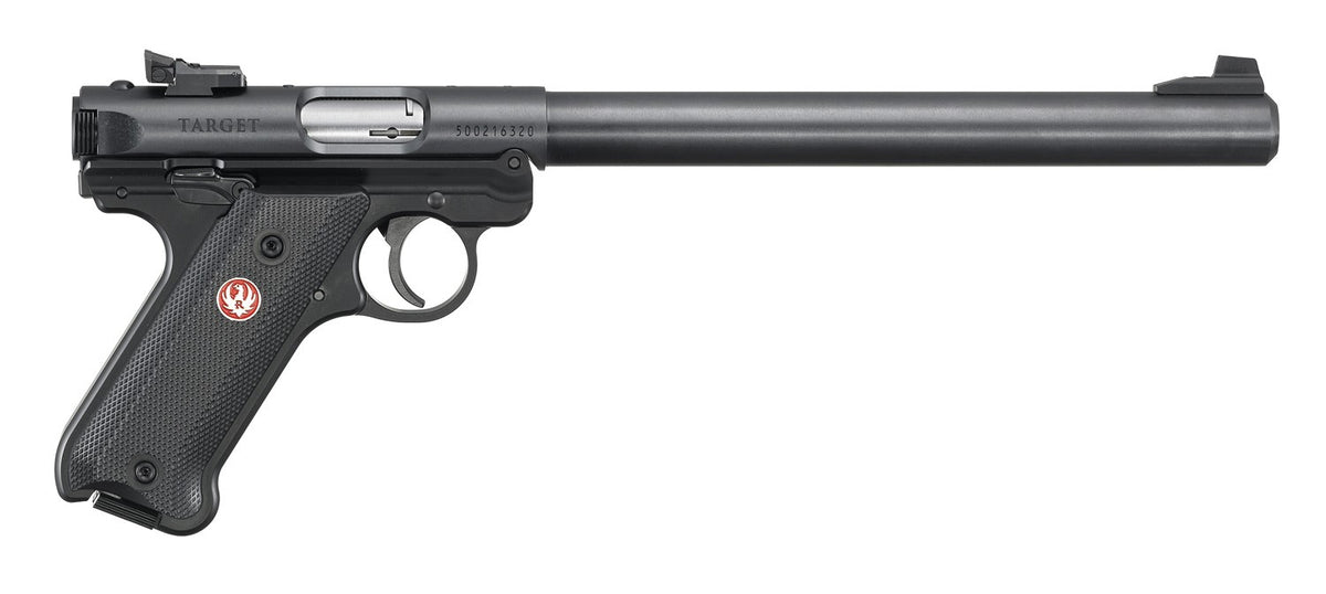 Ruger 40173 Mark IV Target 22 LR 10+1 10" Overall Blued Bull Barrel, Slide & Frame, Black Checkered Polymer Grips
