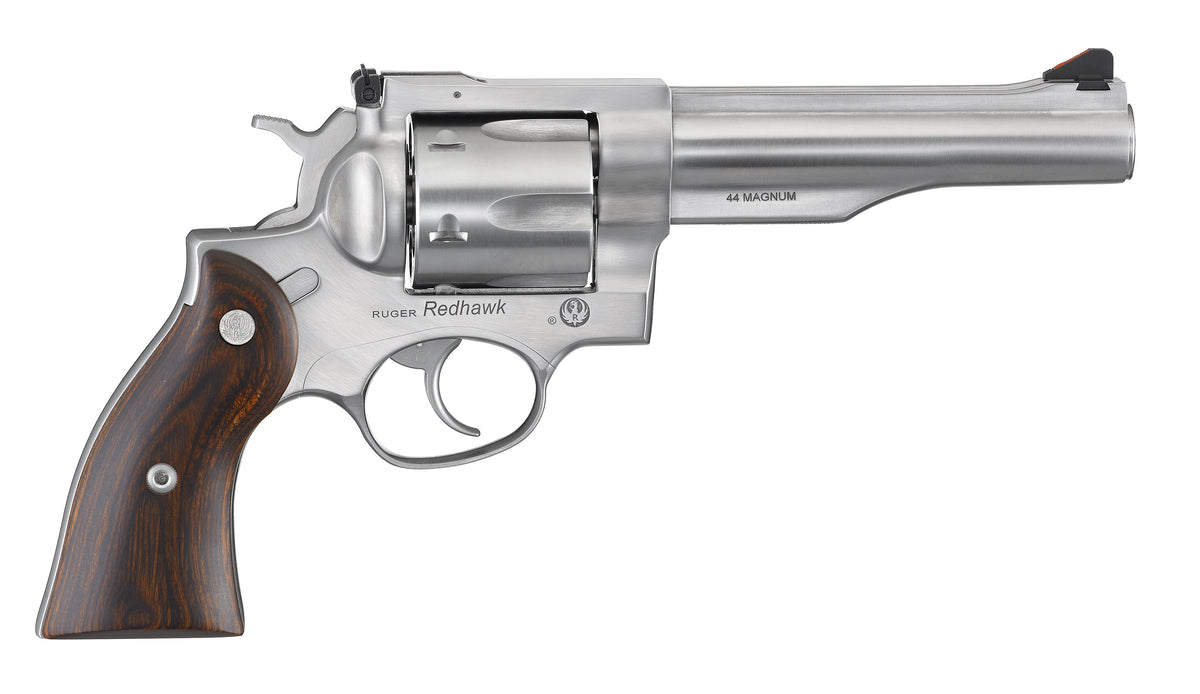 Ruger 5043 Redhawk 44 Special/44 Rem Mag 6rd, 5.50" Satin Stainless Steel Barrel, Dual Chambered Satin Stainless Cylinder & Frame, Hardwood Grip
