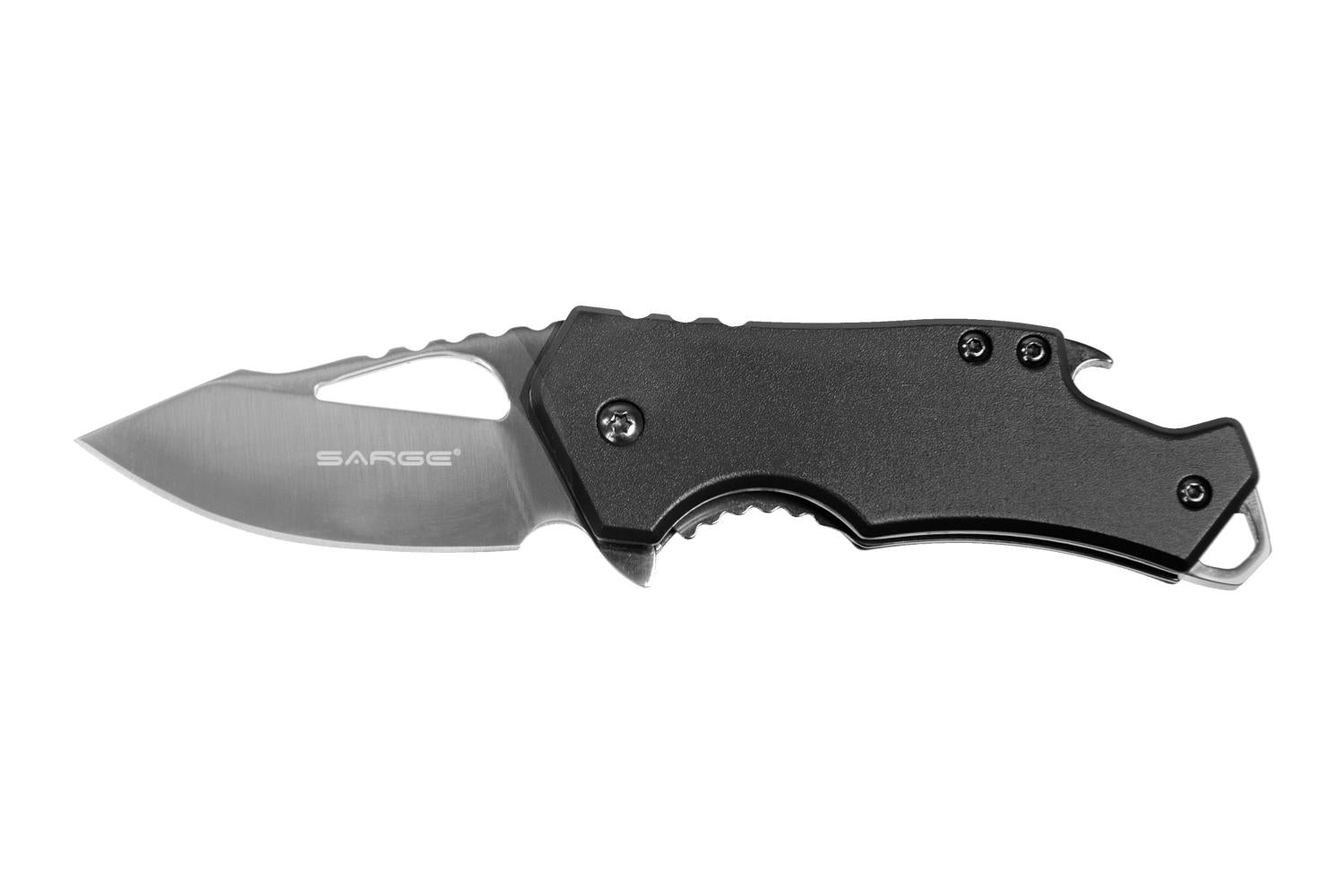Sarge Knives Black Fuse Folding Pocket Knife 2.375" Blade with Bottle Opener
