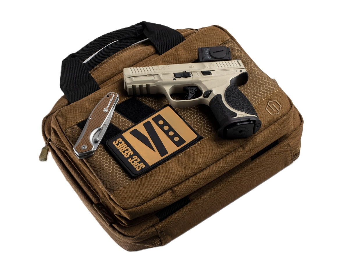 Smith & Wesson 14634 M&P9 M2.0 Spec VI Bundle 9mm Luger 15+1 4" Black Armornite Ported Barrel, Champagne Cerakote Stainless Steel Ported/Serrated w/Optic Slide & Aluminum Frame w/Picatinny Rail, Inte