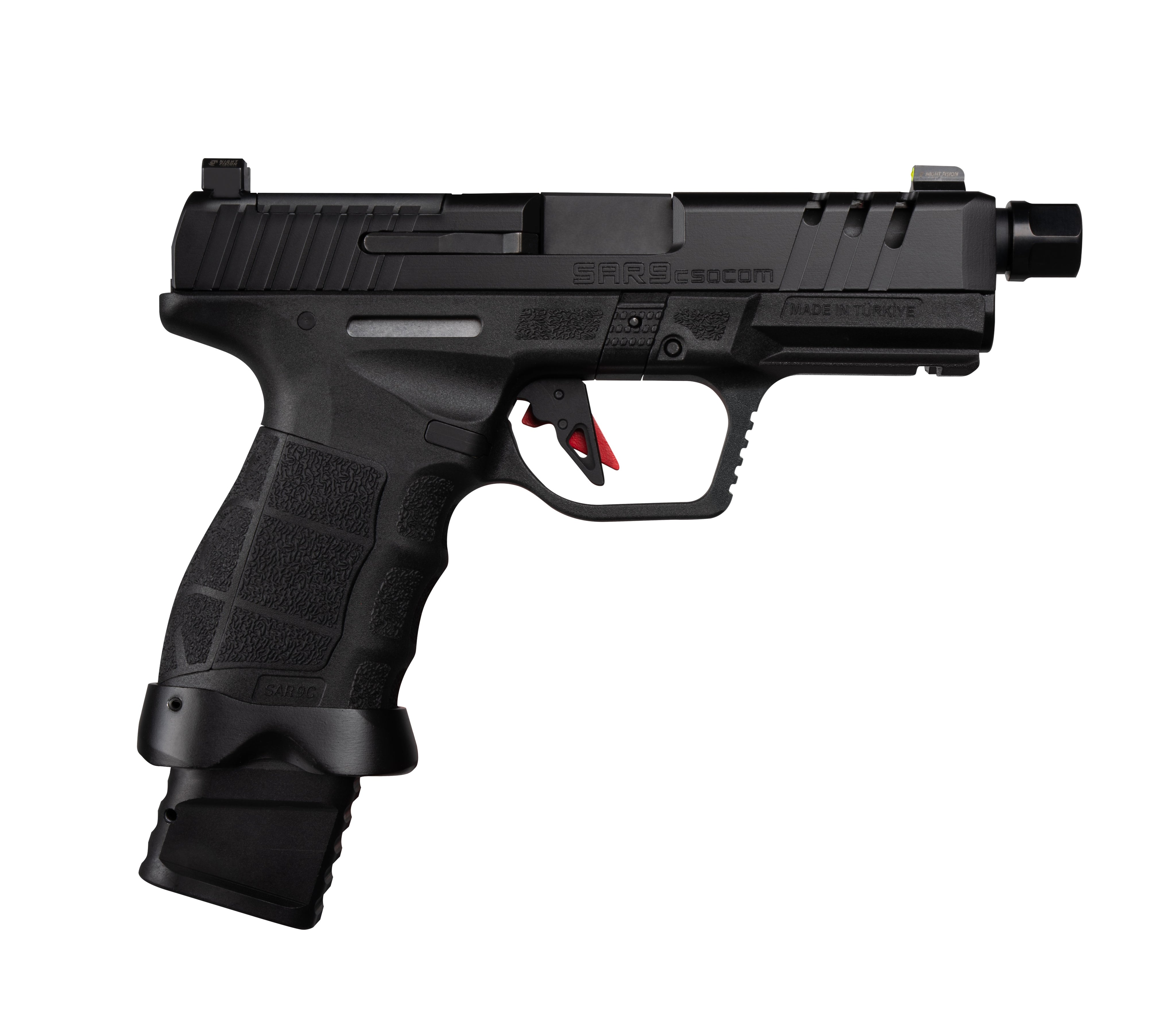 SAR USA SAR9CSOCOMBL SAR9 C Compact Frame 9mm Luger 21+1 4" Black Steel Barrel, Black Steel Optic Ready/Ported/Serrated Slide, Black Polymer Frame w/Picatinny Rail, Interchangeable Backstrap Grip