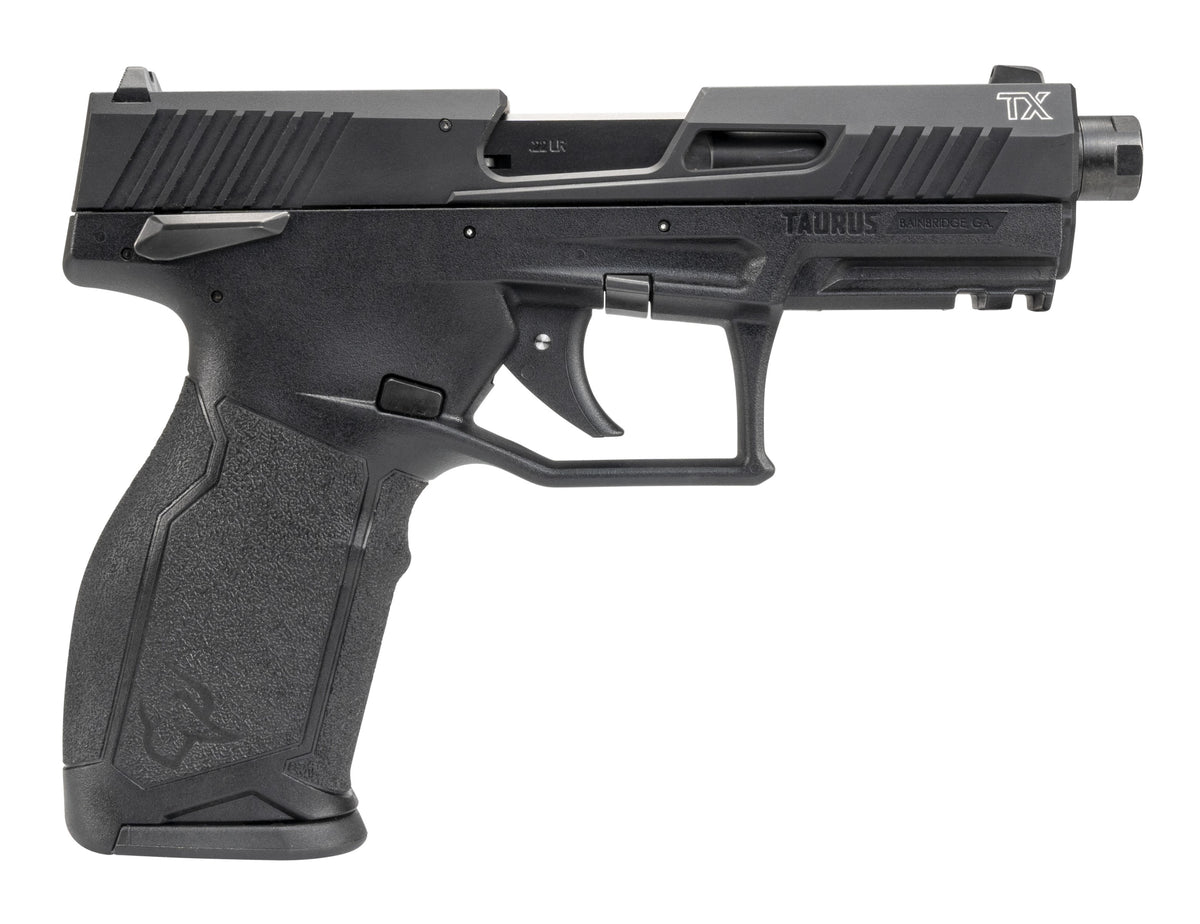 Taurus 12TX22141 TX22 Gen 2 Full Size Frame 22 LR 16+1/22+1 4.60" Matte Black Threaded Barrel, Black Hard Coat Anodized Serrated Slide, Adjustable Rear Sight, Black Polymer Frame w/Picatinny Rail
