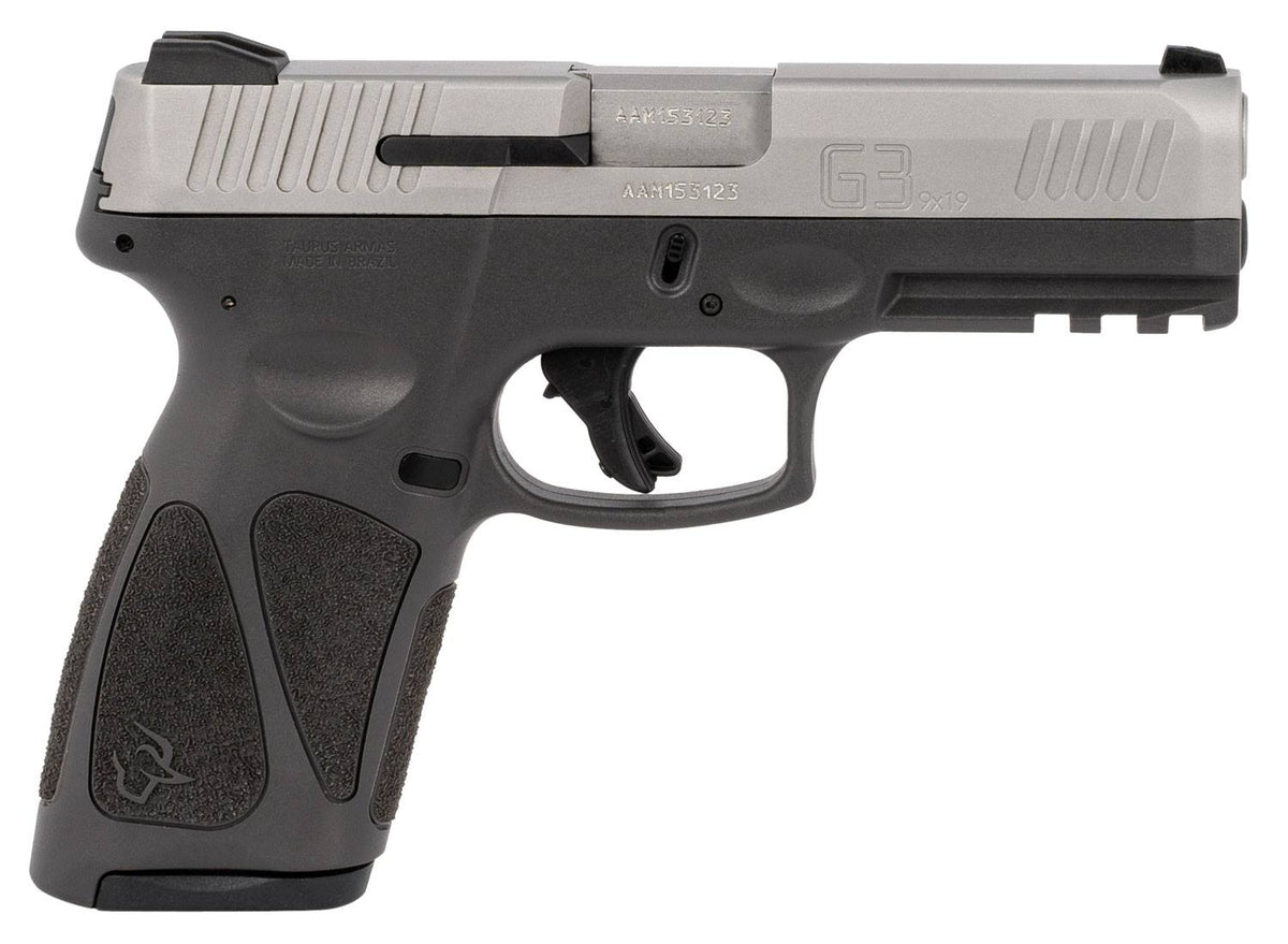 Taurus 1G3B949G G3 Full Size Frame 9mm Luger 15+1/17+1 4" Matte Stainless Steel Barrel, Matte Serrated Stainless Steel Slide, Gray Polymer Frame w/Picatinny Rail, Polymer Grip, Right Hand