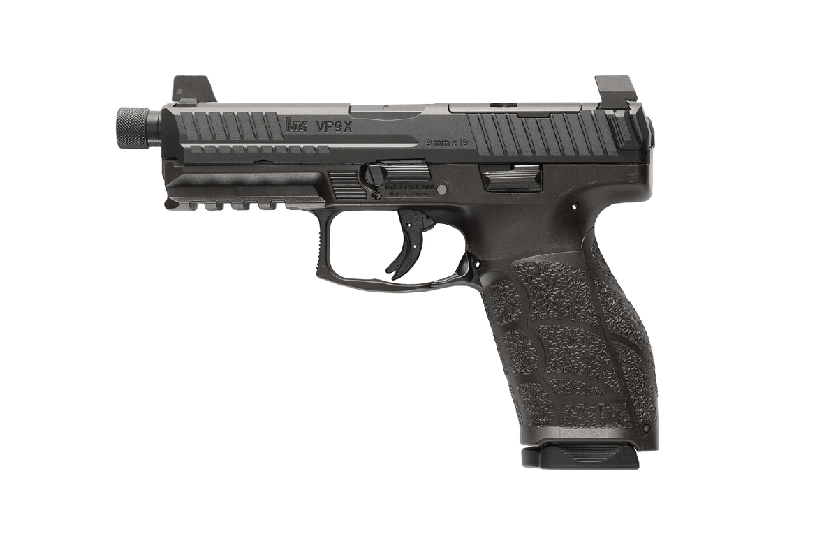HK 81001224 VP9A1 X Tactical Full Size 9mm Luger 15+1 4.70" Black Threaded Barrel, Black Steel Serrated w/Optic Slide, Black Polymer Frame w/Picatinny Rail, Textured Grip