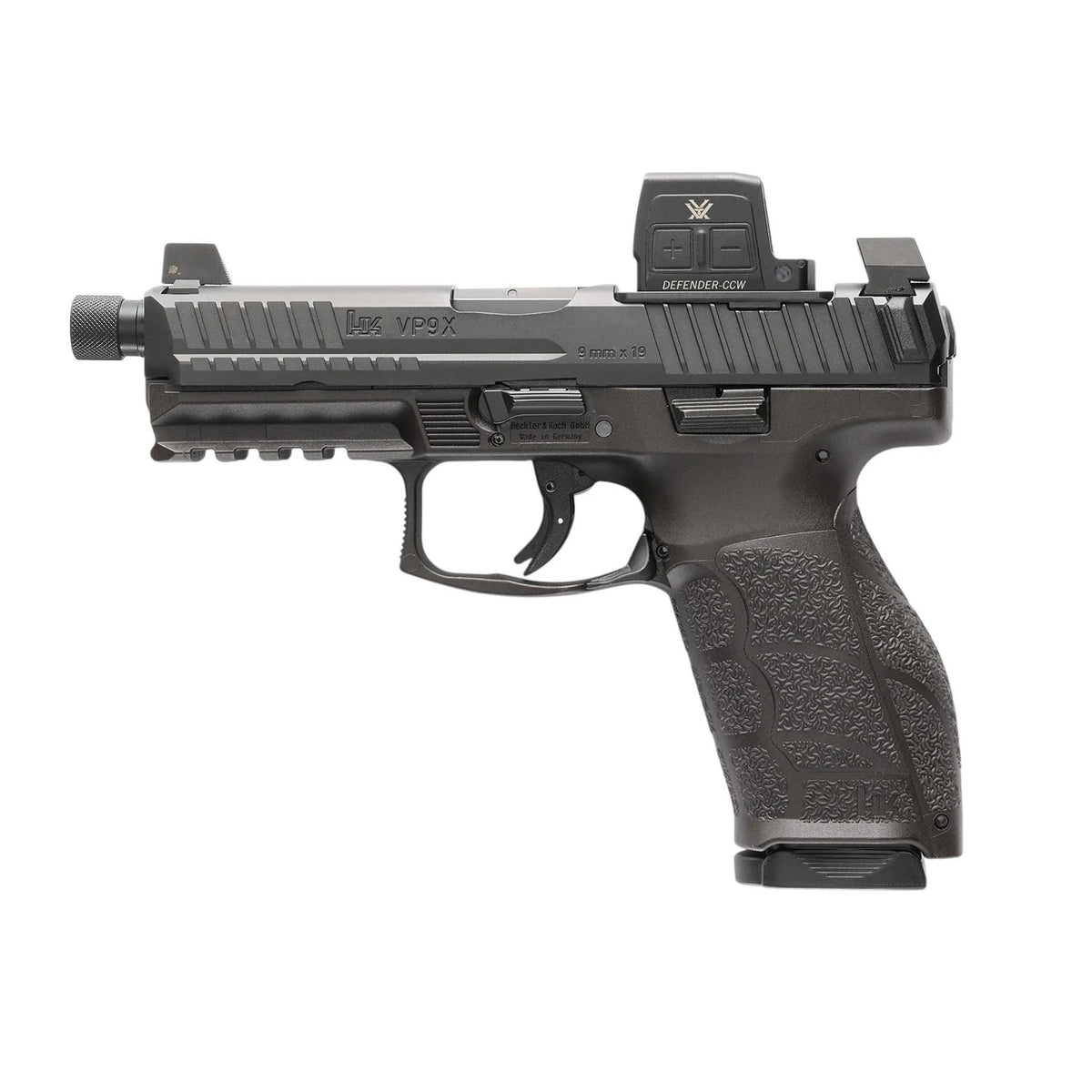 HK 81001365 VP9A1 X Tactical w/Optic Full Size 9mm Luger 15+1 4.70" Black Threaded Barrel, Black Steel Serrated w/Optic Slide, Black Polymer Frame w/Picatinny Rail, Textured Grip, Vortex CCW