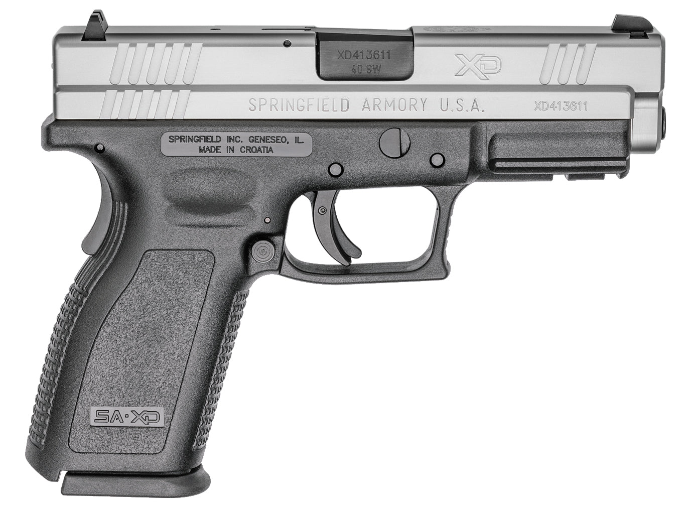 Springfield Armory XD9302 XD Service *CA Compliant 40 S&W 10+1 4" Black Melonite Steel Barrel, Serrated Stainless Steel Slide, Black Polymer Frame w/Picatinny Rail