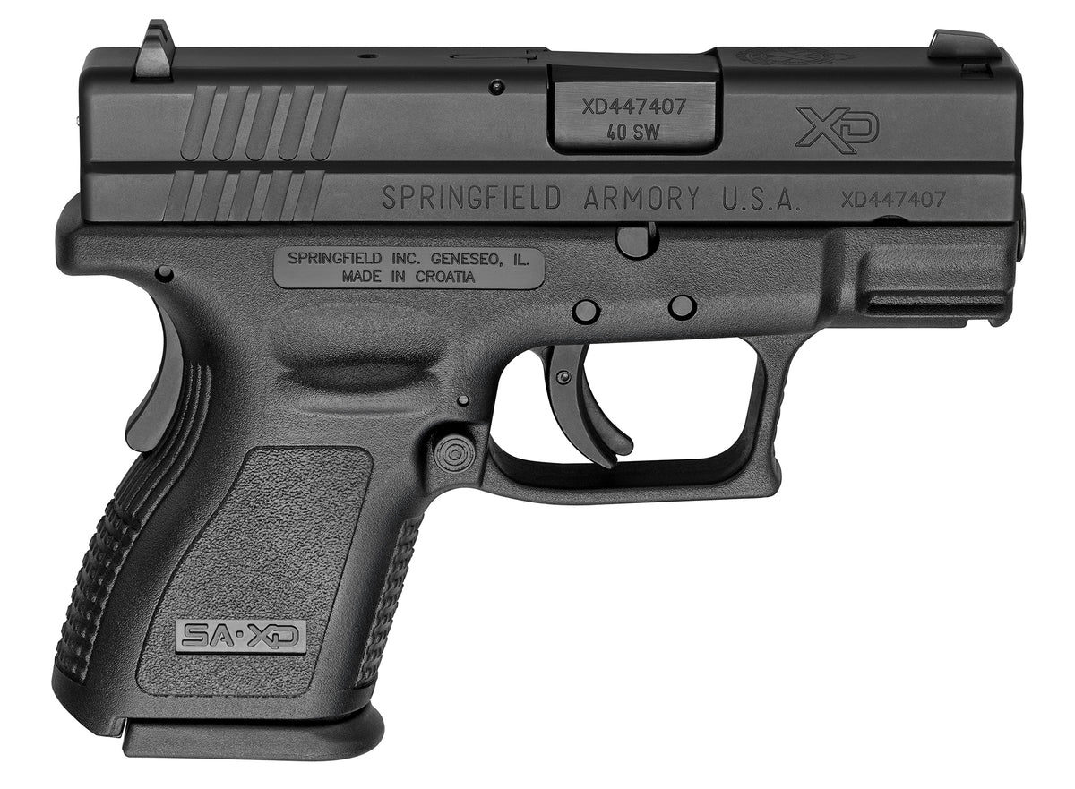 Springfield Armory XD9802 XD *CA Compliant Sub-Compact 40 S&W 10+1, 3" Black Melonite Steel Barrel & Serrated Steel Slide, Black Polymer Frame w/Picatinny Rail, Black Polymer Grip