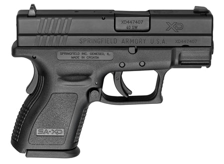 Springfield Armory XD9802 XD *CA Compliant Sub-Compact 40 S&W 10+1, 3" Black Melonite Steel Barrel & Serrated Steel Slide, Black Polymer Frame w/Picatinny Rail, Black Polymer Grip