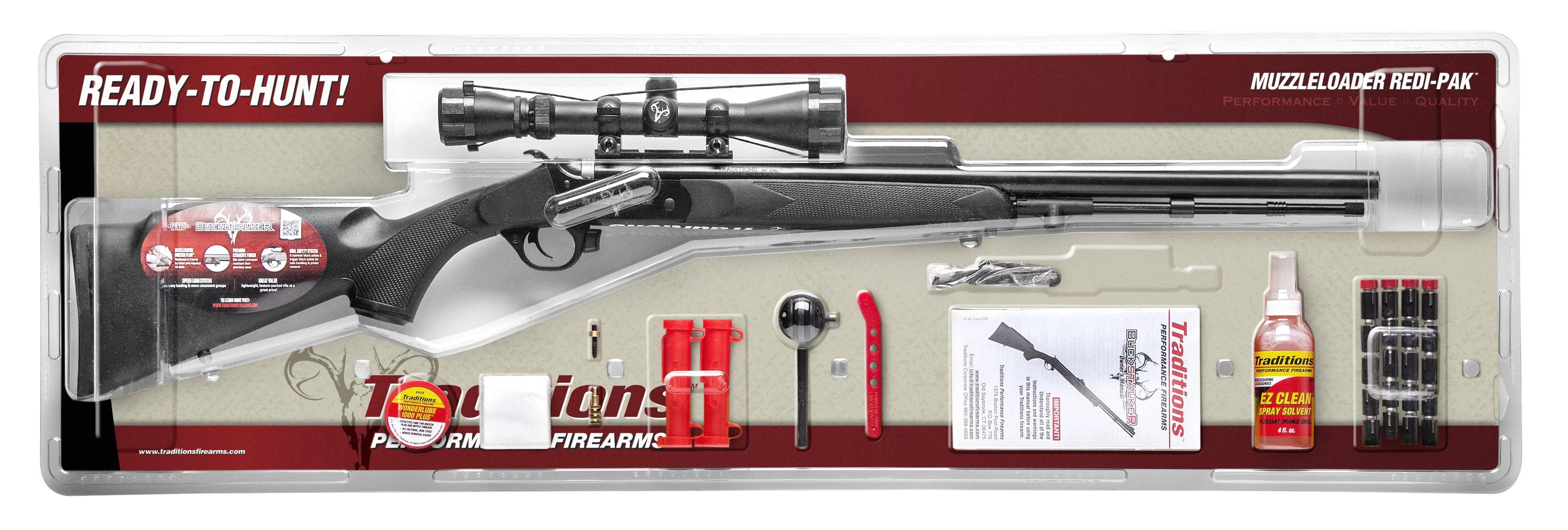 Traditions Buckstalker XT Muzzleloader Rifle .50 Cal Black Synthetic Stock Scope Package