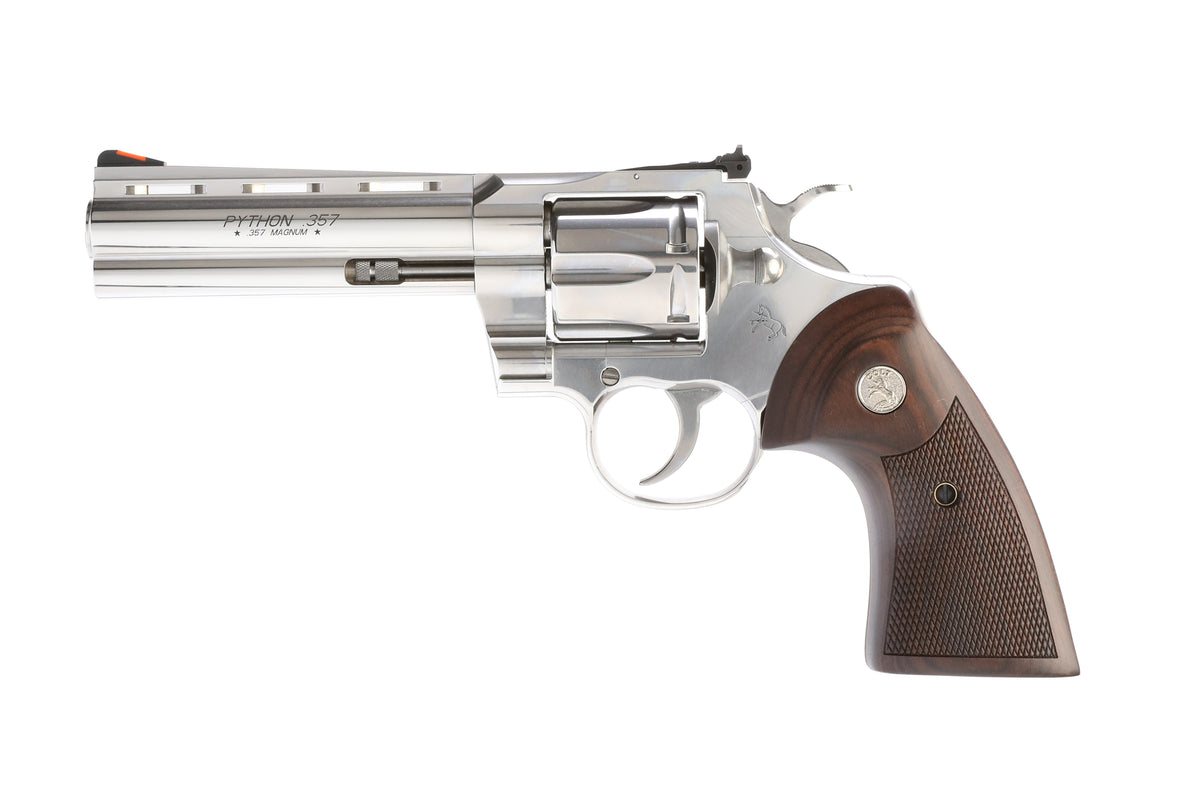Colt Mfg PYTHONSP5WTS Python 357 Mag/38 Special 6 Shot 5" Stainless Recessed Target/Vent Rib Barrel, Stainless Cylinder & Frame, Walnut w/Colt Medallion Grip