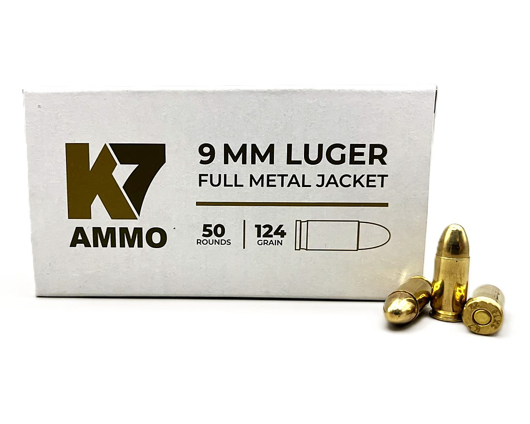 K7 9mm Luger 124 Grain Full Metal Jacket (FMJ) Range Ammo - MADE IN THE USA